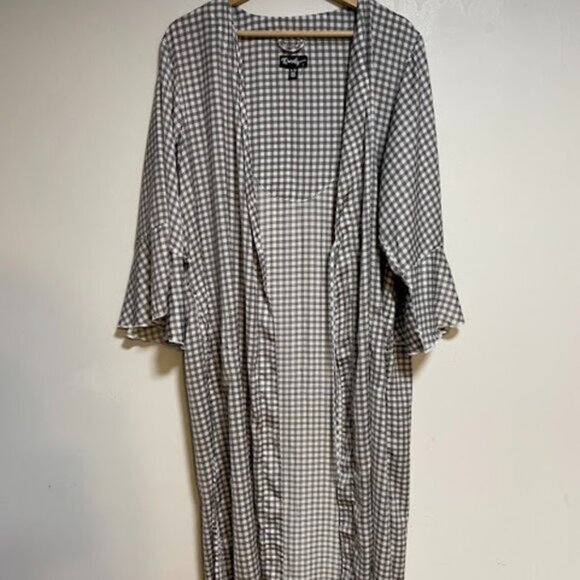 40 Winks Gray White Gingham Women's Kimono Cardigan Size S/P - Picture 2 of 13